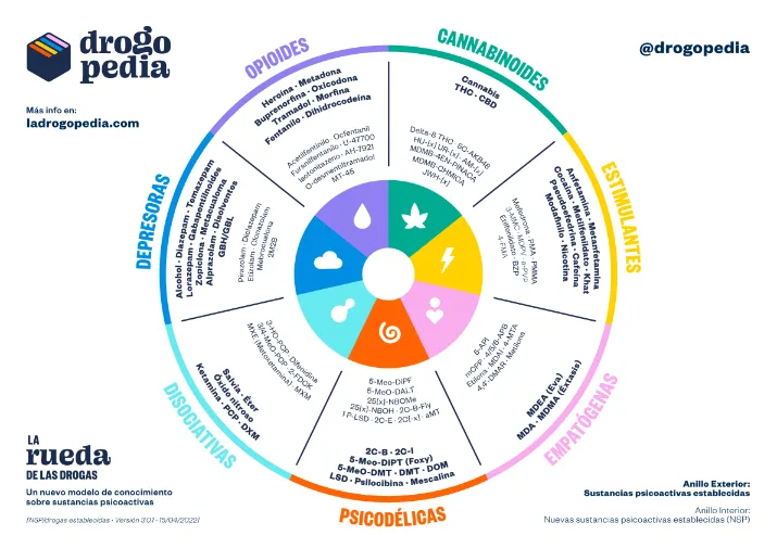 psicodélicos enteógenos alucinógenos - rueda de las drogas - revista mate