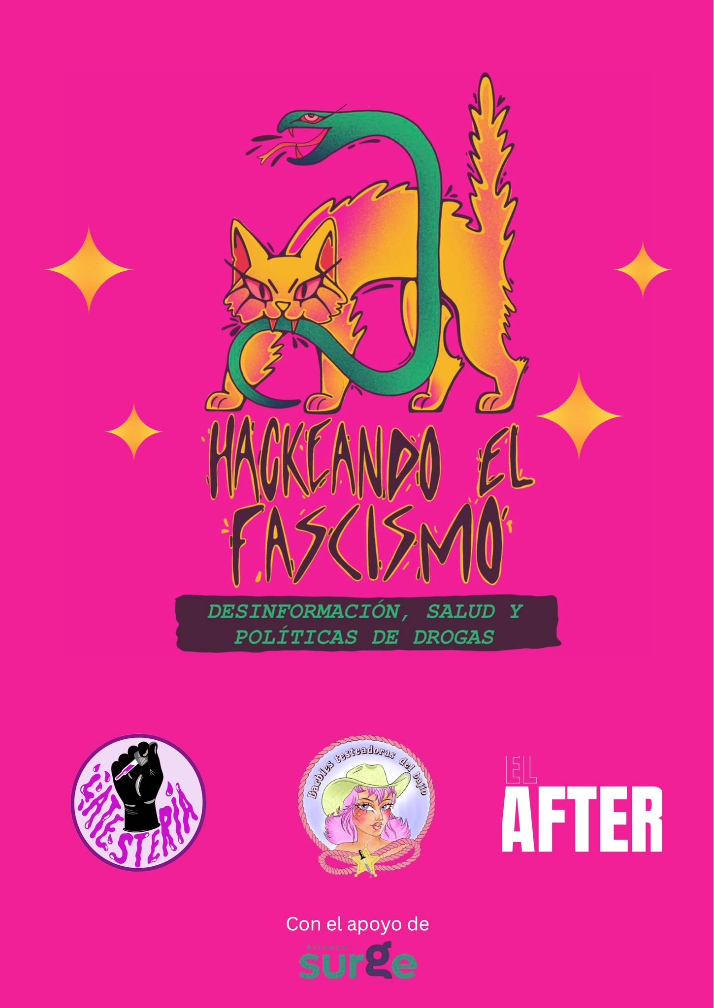Flyer del curso "Hackeando el fascismo" curso gratuito de fascismo y prohibicion de las drogas