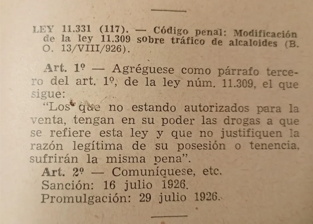 epidemia imaginada siglo penalizando la tenencia de drogas en argentina